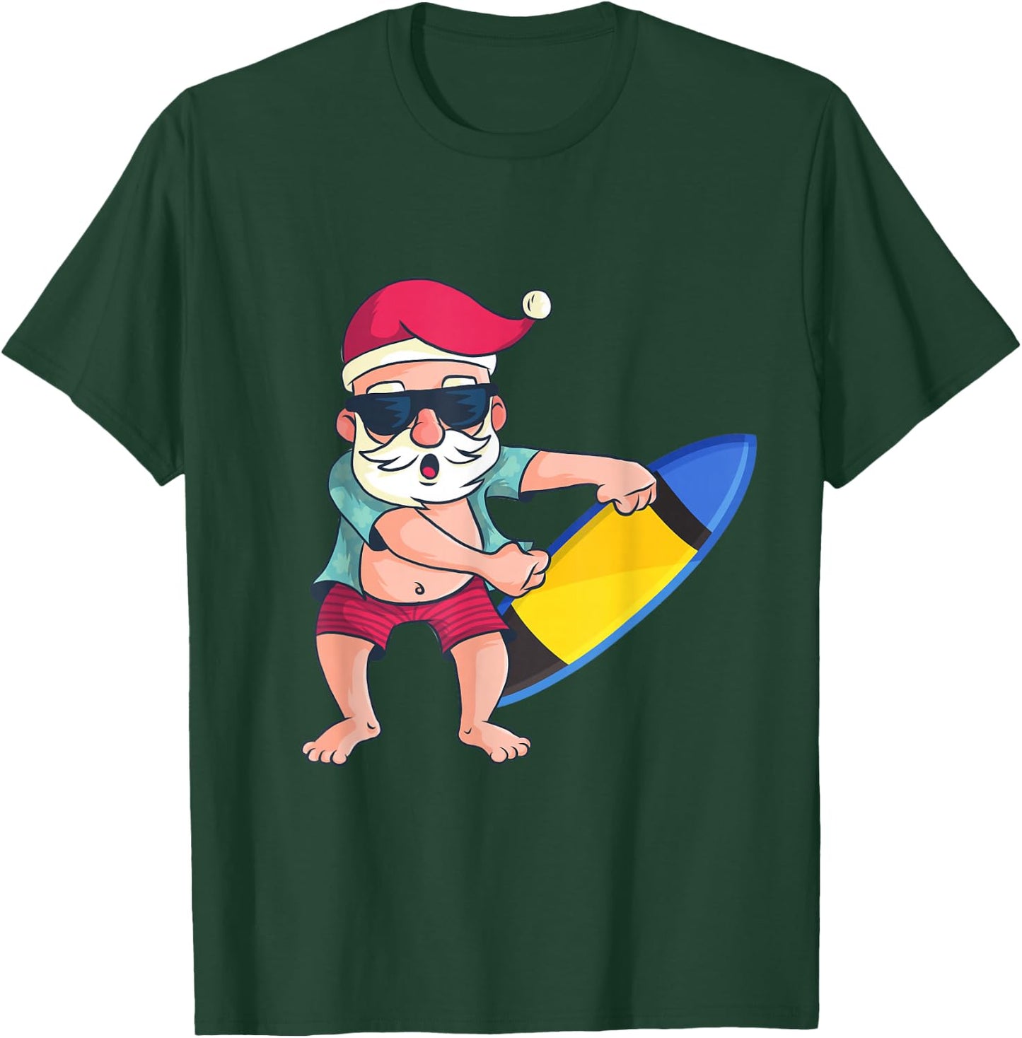 Santa Surfboard Christmas In July Xmas Tropical Surfing T-Shirt - T-Shirt | Forest
