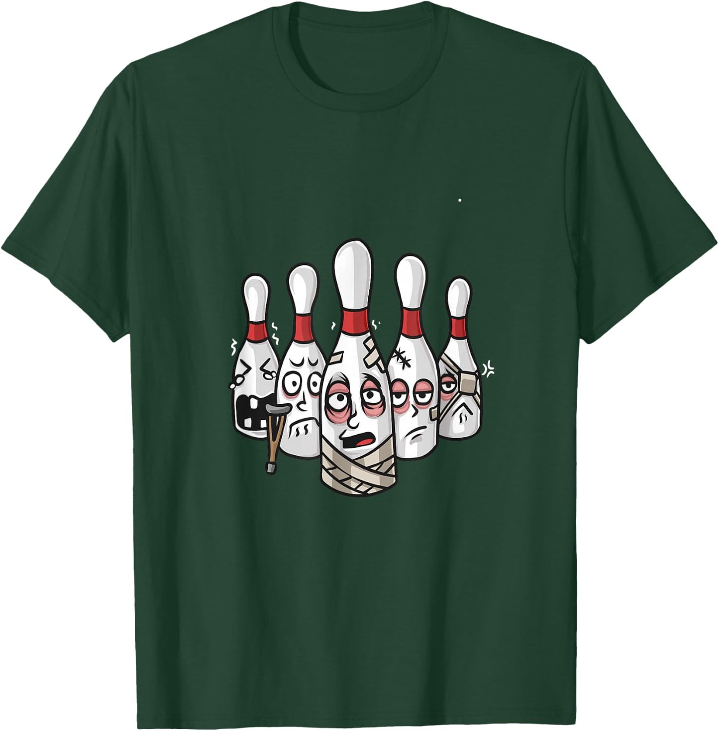 Funny Bowling Pins with Crutches and Bandages Bowling T-Shirt - T-Shirt | Forest