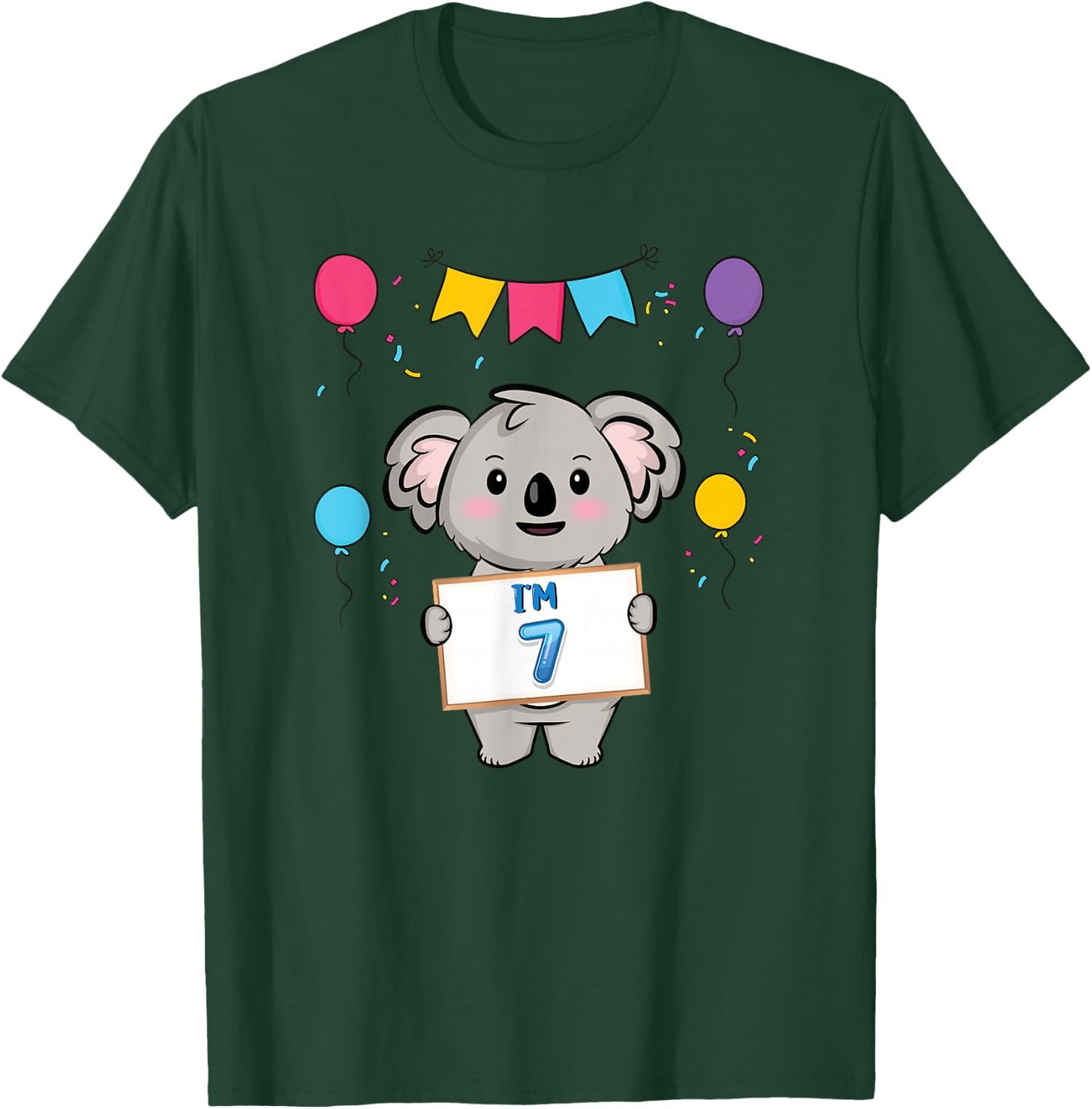 I'm 7 - Cute Koala Holding 7 Year Old 7th Birthday Boy Girl T-Shirt - T-Shirt | Forest