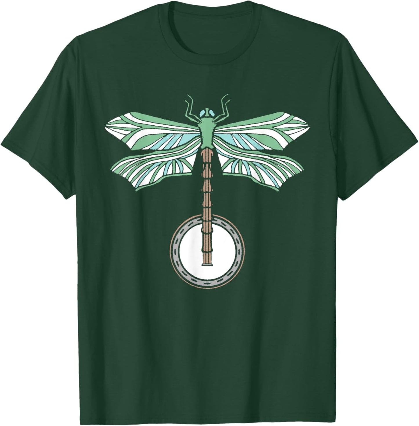 Banjo Dragonfly Artistic Illustration Vintage Retro Graphic T-Shirt - T-Shirt | Forest
