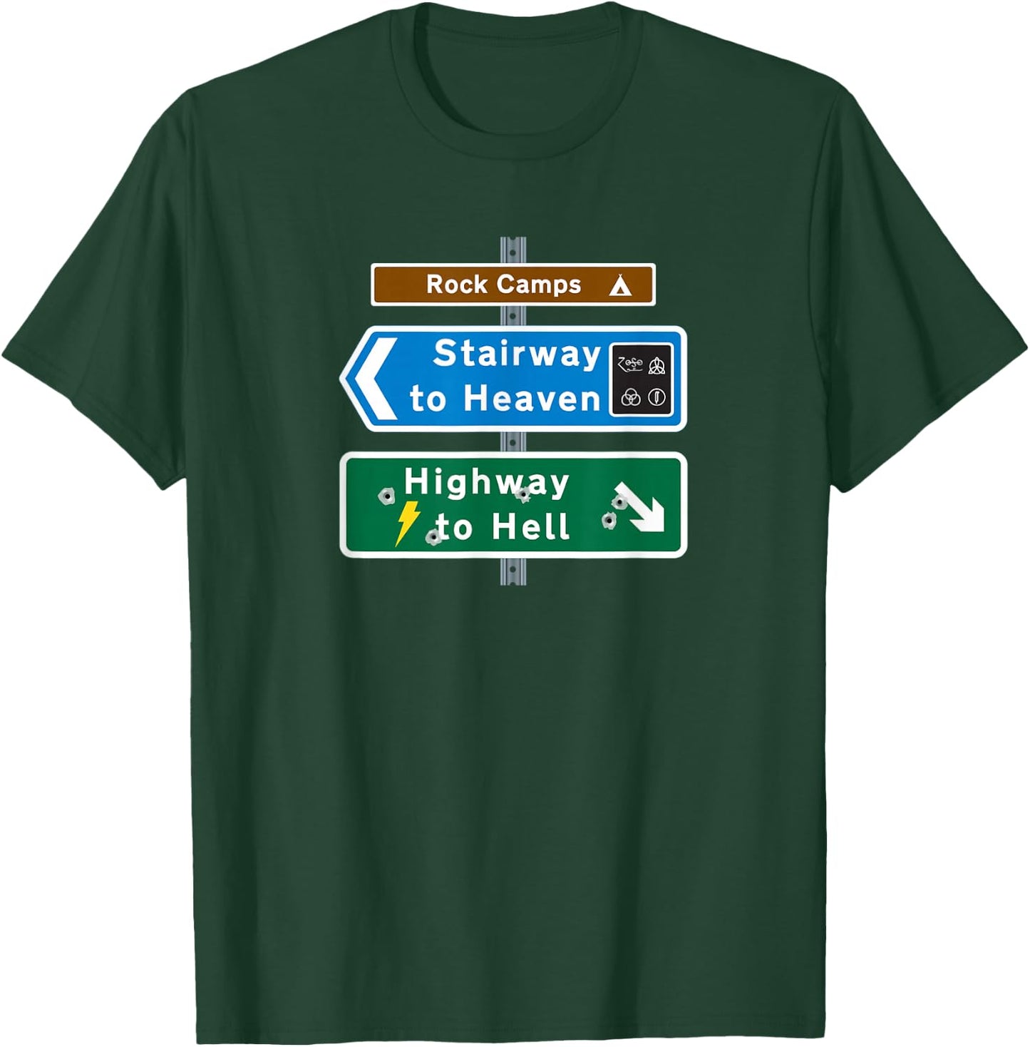 Road Sign Rock Camps: Highway to Hell / Stairway to Heaven T-Shirt - T-Shirt | Forest