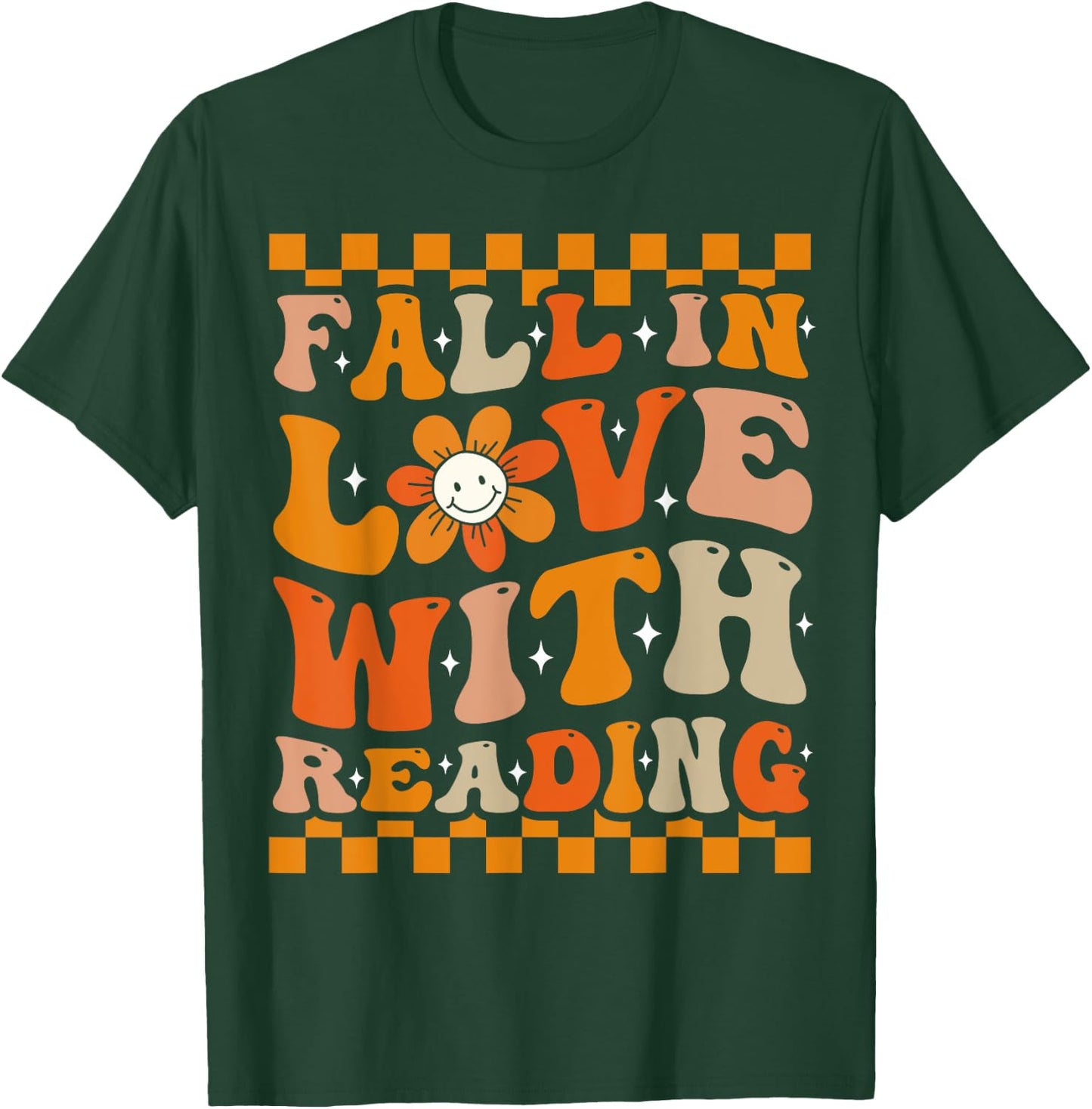 Fall In Love With Reading Books Groovy Thanksgiving Teacher T-Shirt - T-Shirt | Forest