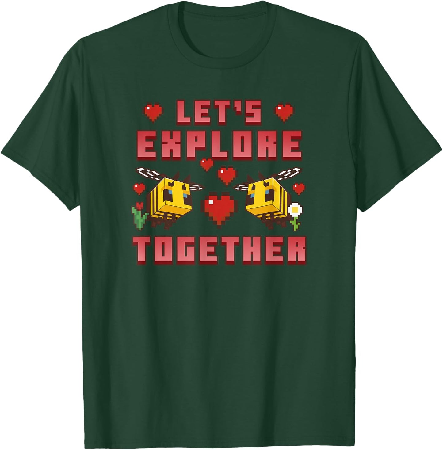 Minecraft Bees Let's Explore Together Hearts T-Shirt - T-Shirt | Forest