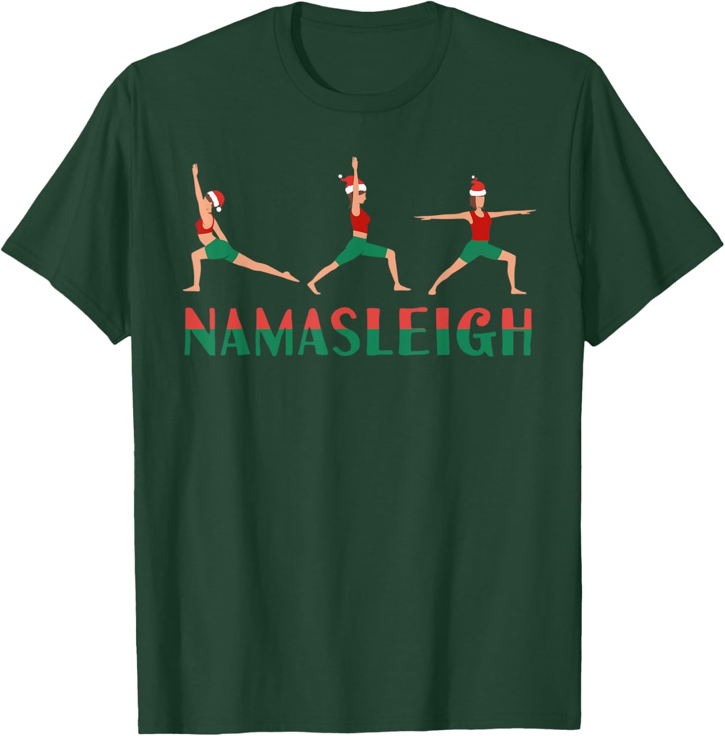 Namasleigh Christmas Yoga Workout Reindeer Xmas Lights Funny T-Shirt - T-Shirt | Forest