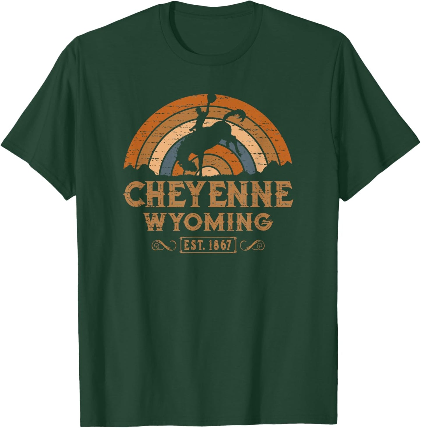 Cheyenne Wyoming WY Retro Style Rodeo Cowboy T-Shirt - T-Shirt | Forest