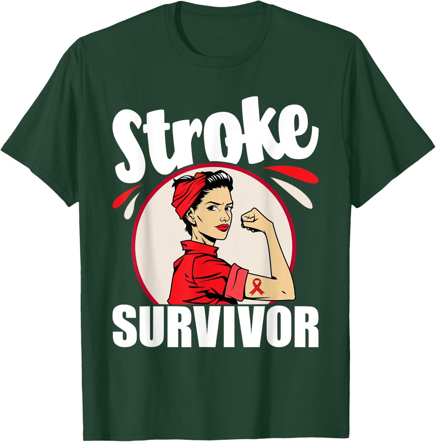 Stroke Survivor - Stroke Awareness Red Ribbon Brain Attack T-Shirt - T-Shirt | Forest
