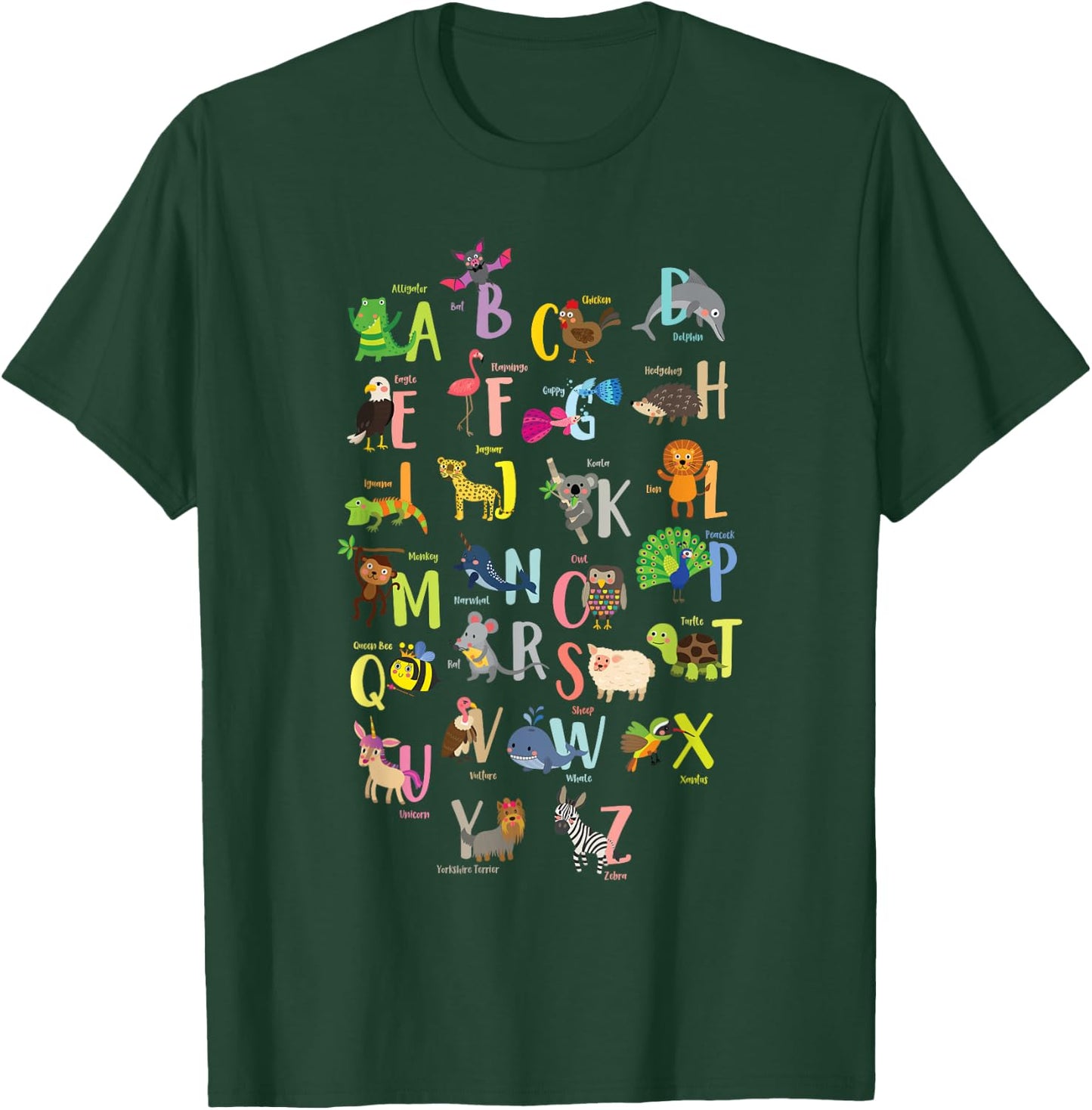 Alphabet Animals Cute ABCs Learning Study Learn Letters T-Shirt - T-Shirt | Forest