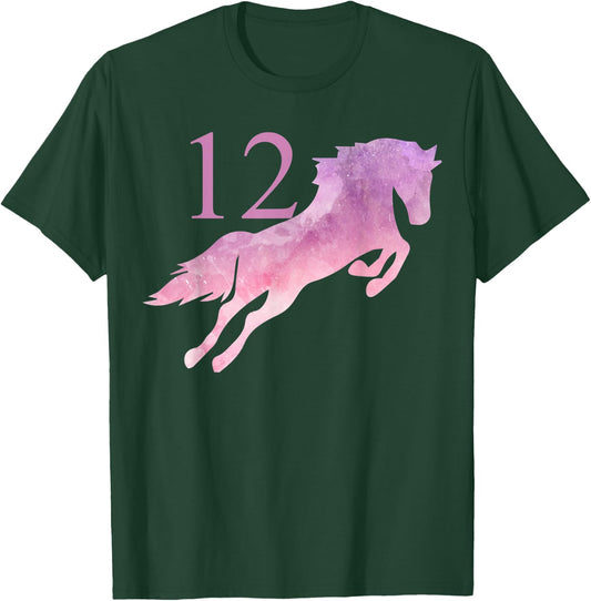 Girls 12th Birthday Horse Watercolor 12 year old Shirt Gift T-Shirt - T-Shirt | Forest