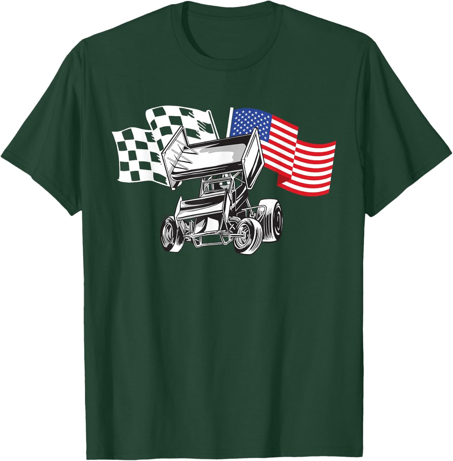Sprint Car Racing USA Flag T-Shirt - T-Shirt | Forest