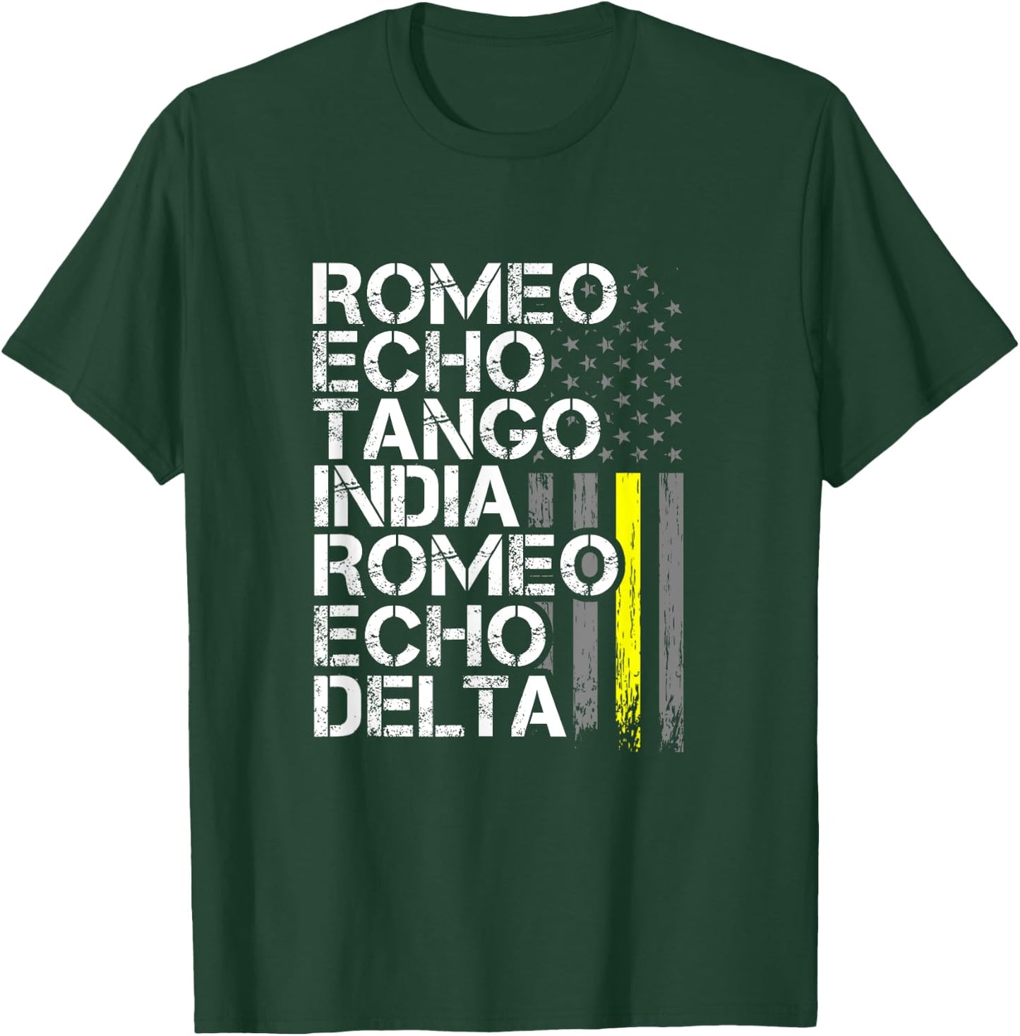 Dispatch Retirement - Thin Yellow Line RETIRED Phonetic T-Shirt - T-Shirt | Forest