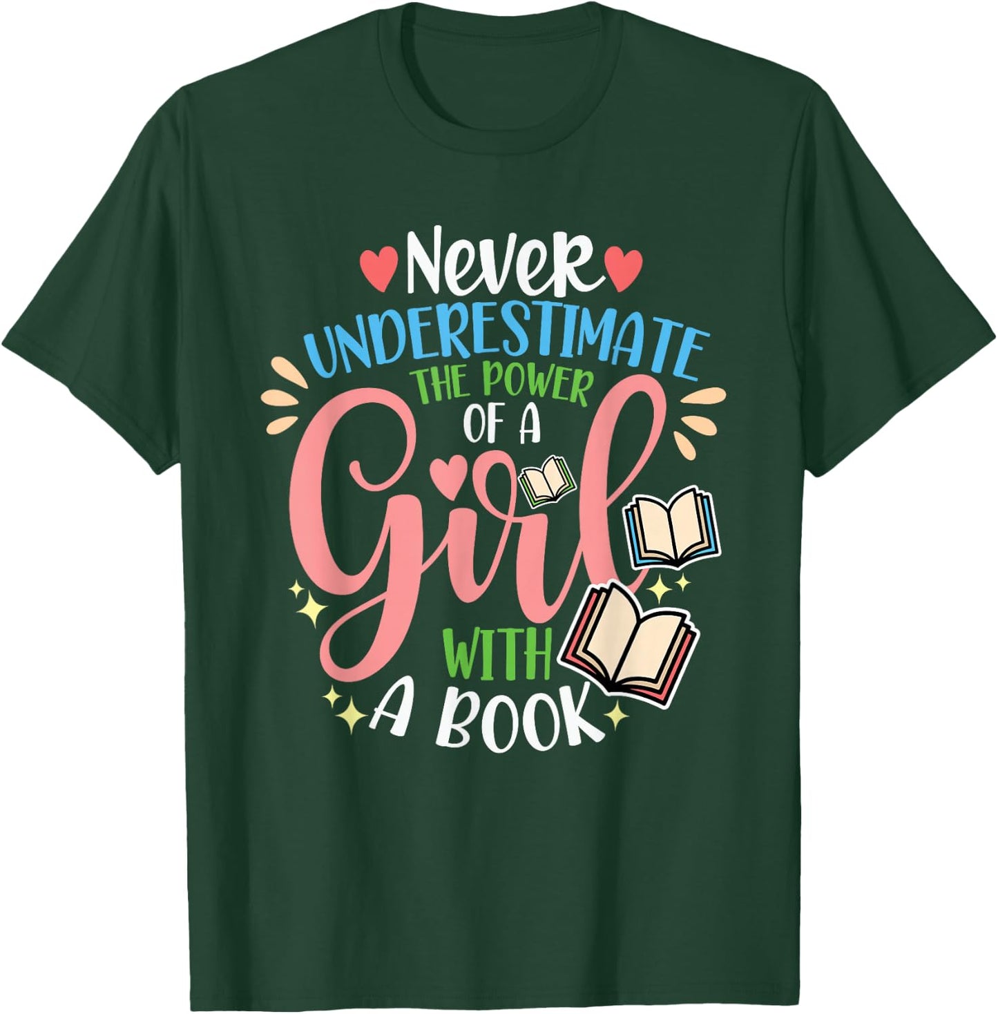 Book Reader Reading Literature Bookworm Gift Never Underestimate The Power Of A Girl With A Book Women's Black Short Sleeve Cotton 60% Polyester 40% Classic Fit Small T-Shirt - T-Shirt | Forest