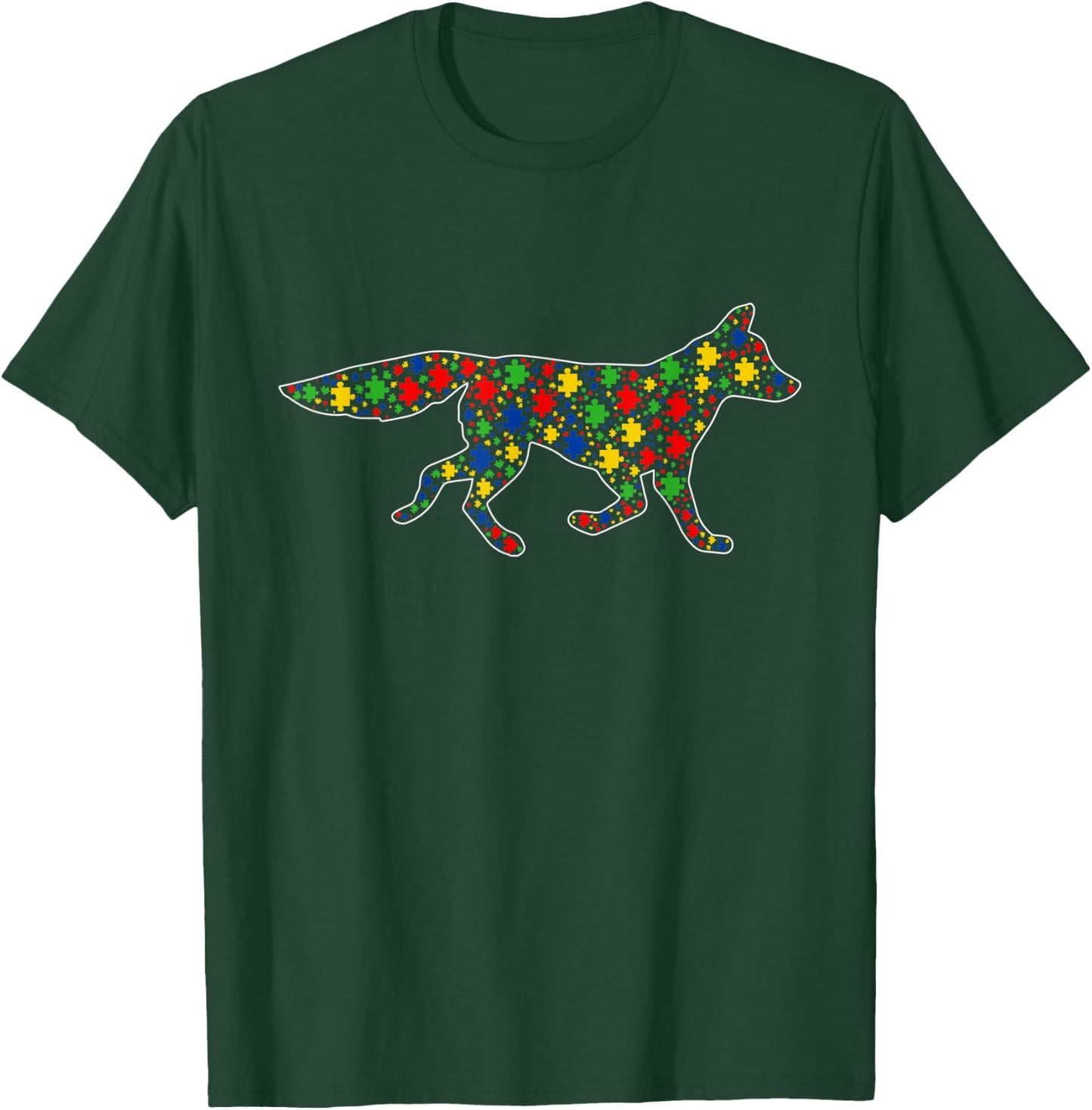Funny Fox Animals Puzzle Pieces Autism Awareness T-Shirt - T-Shirt | Forest