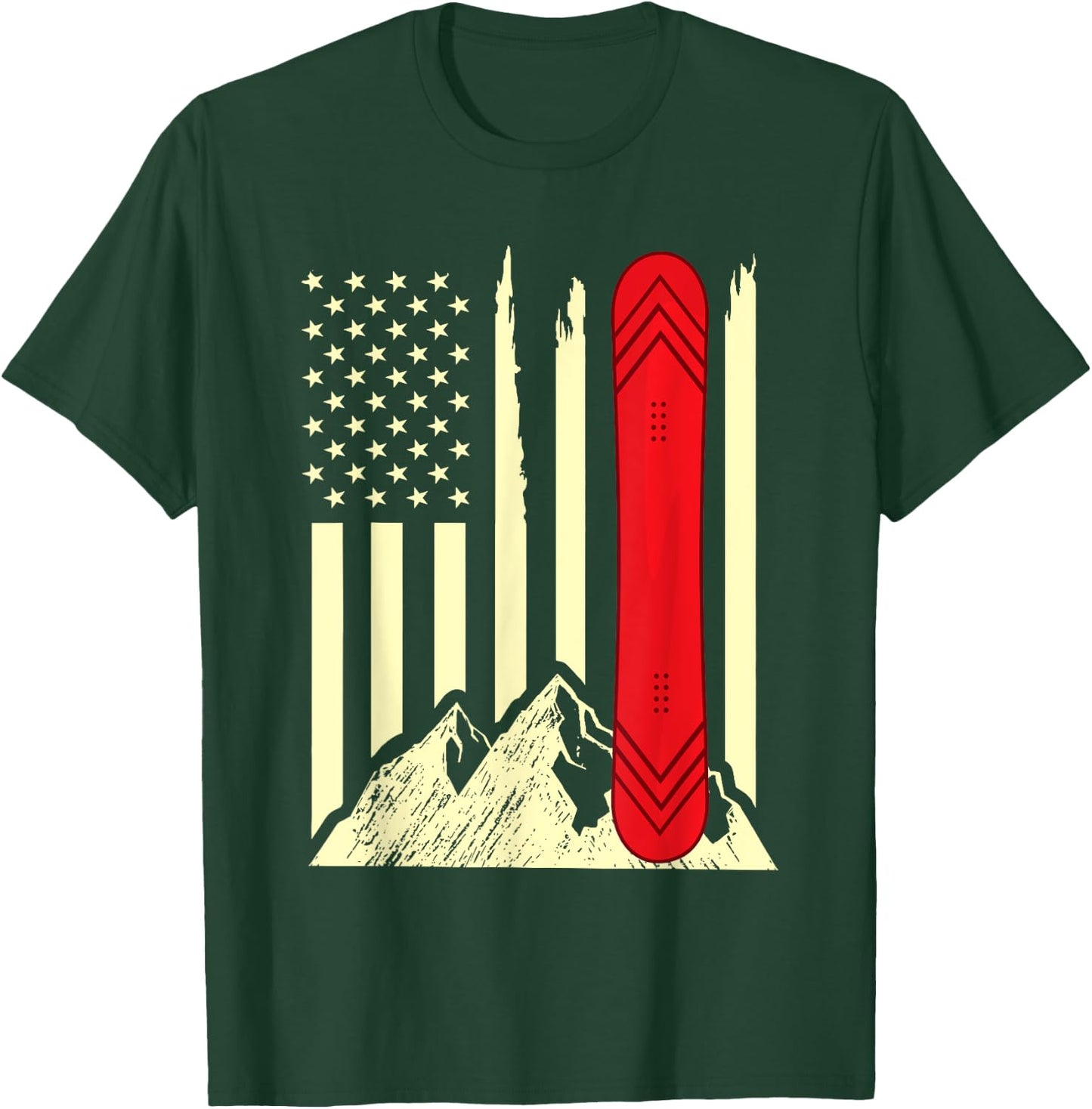 Snowboarding Skiing Snowboard American Flag Snowboarder Women Girls Kids Men T-Shirt - T-Shirt | Forest