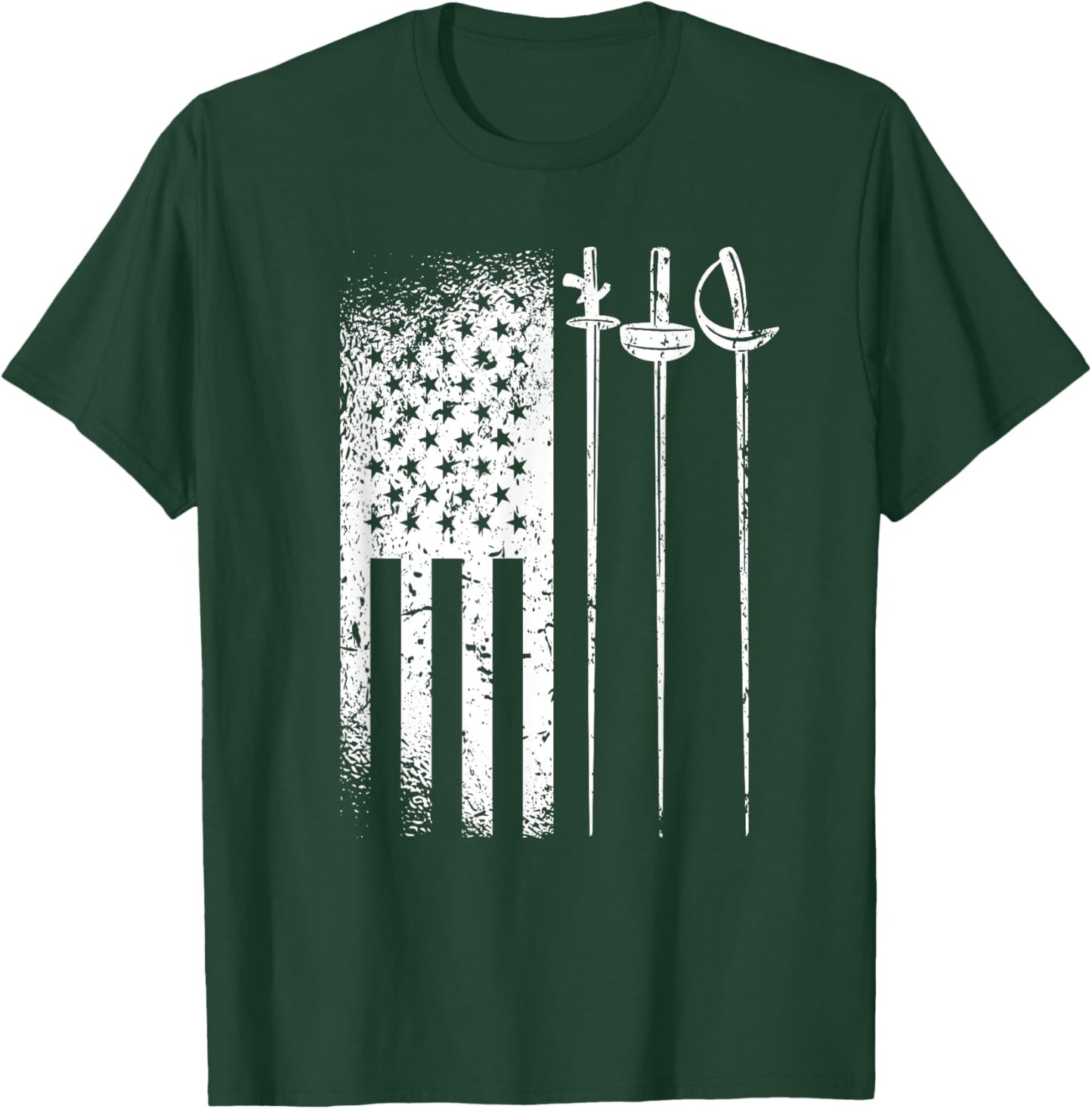 American Fencing Gear Patriotic USA Flag Fencer 4th of July Girls Kids Men T-Shirt - T-Shirt | Forest