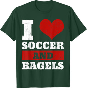 I Love Soccer And Bagels Team Sport Goal Jewish Bread Roll T-Shirt - T-Shirt | Forest