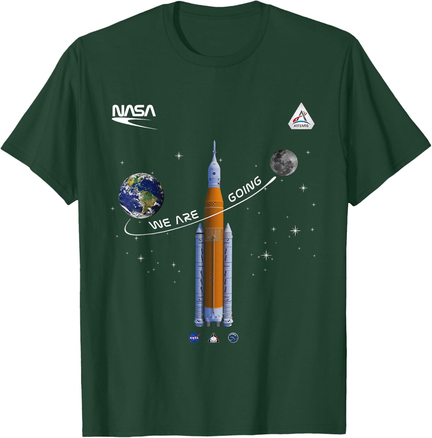NASA Artemis we are Going Moon SLS Worm Insignia Small T-Shirt - T-Shirt | Forest