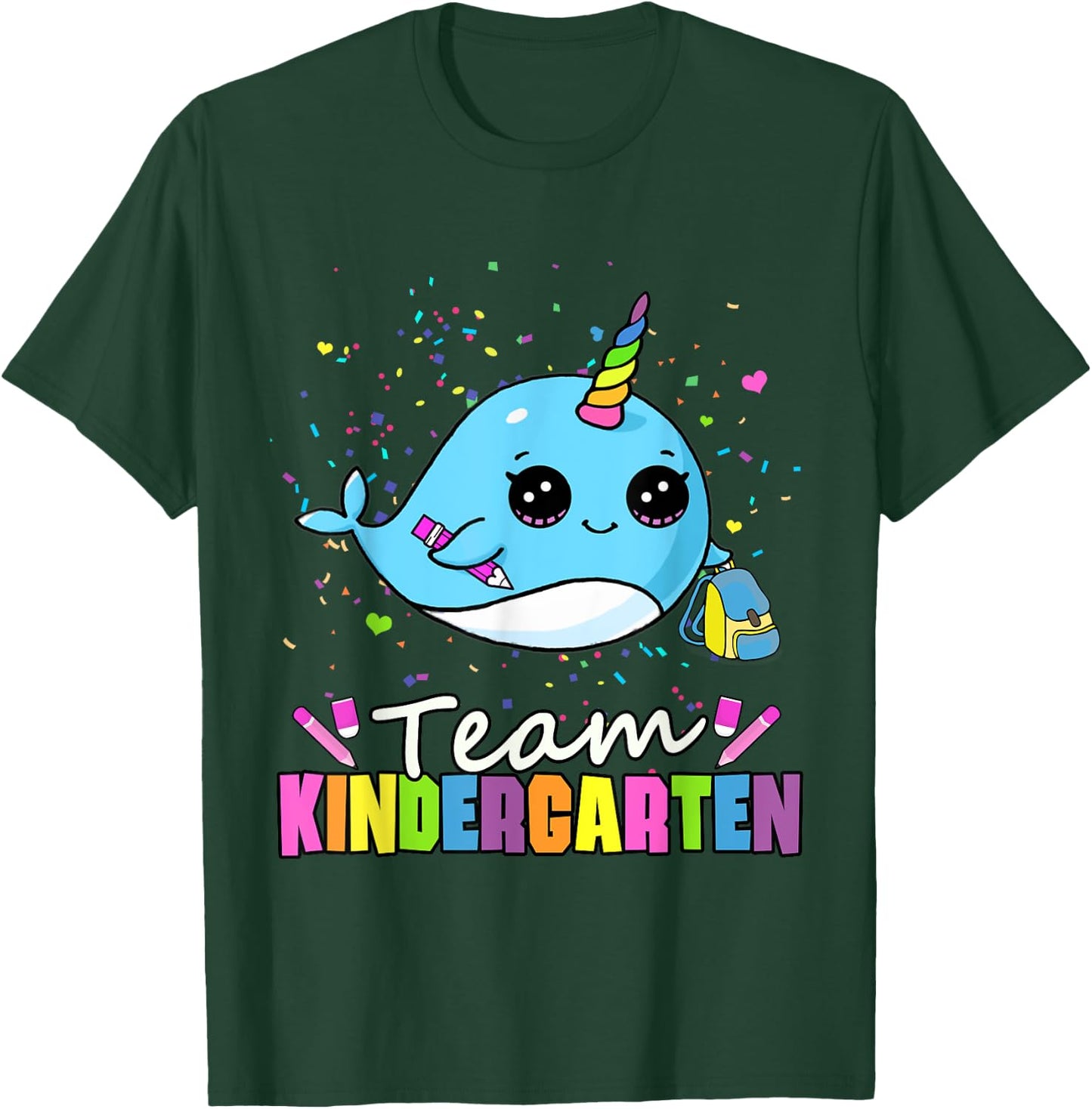 Team Kindergarten Narwhal Kid Kinder Cute Teacher Student T-Shirt - T-Shirt | Forest