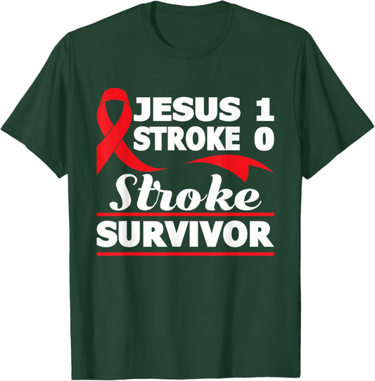 Christian Stroke Survivor Awareness Red Ribbon Brain Attack T-Shirt - T-Shirt | Forest