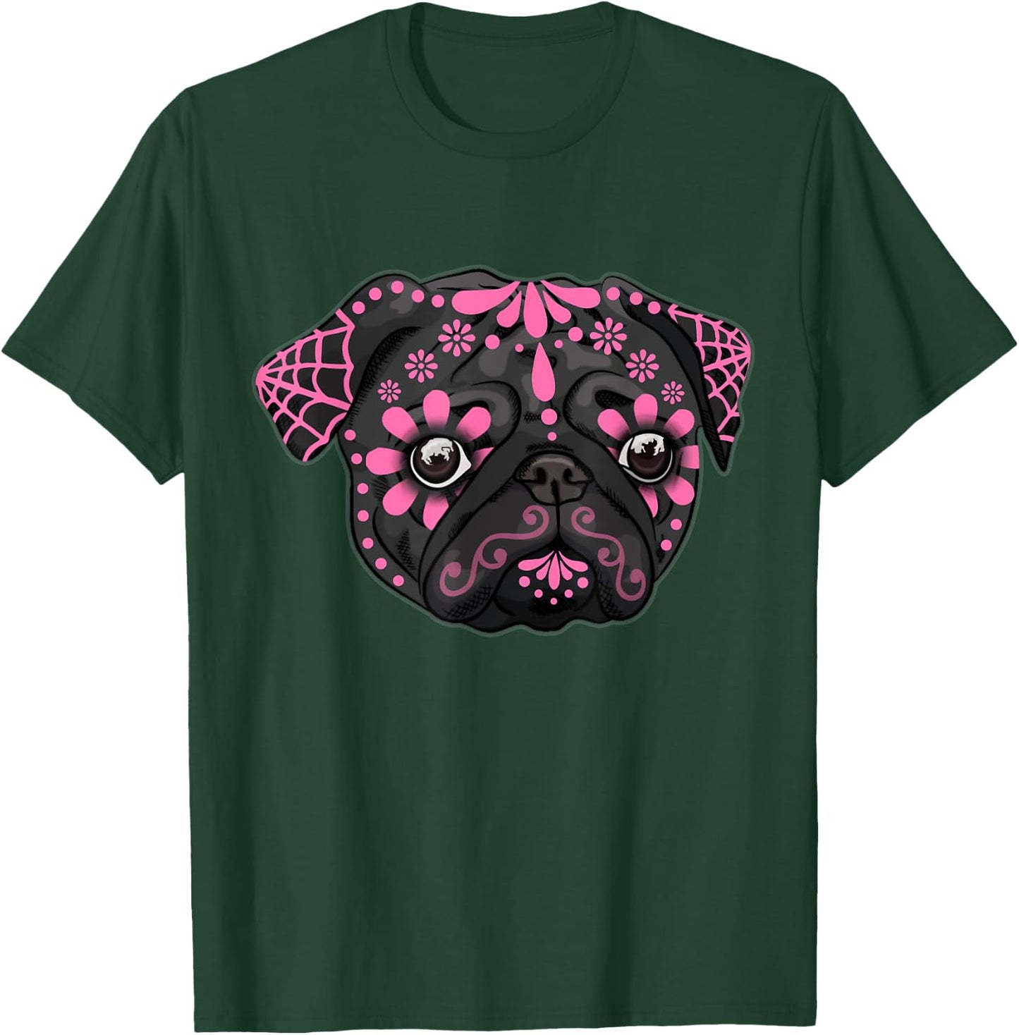 Black Pug Dogs Day of the Dead Sugar Skull Dog Halloween Women T-Shirt - T-Shirt | Forest