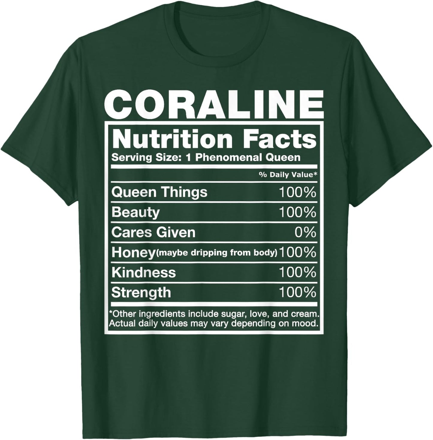 Coraline Nutrition Facts Coraline Name Birthday Shirt T-Shirt - T-Shirt | Forest