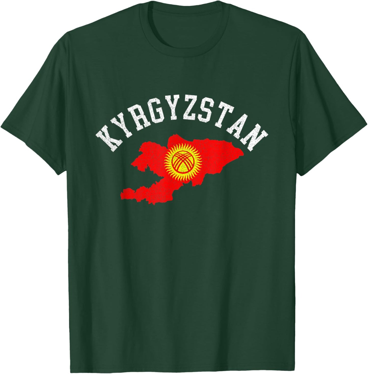 Patriotic Men Women Kyrgyzstan Flag Map Distressed T-Shirt - T-Shirt | Forest