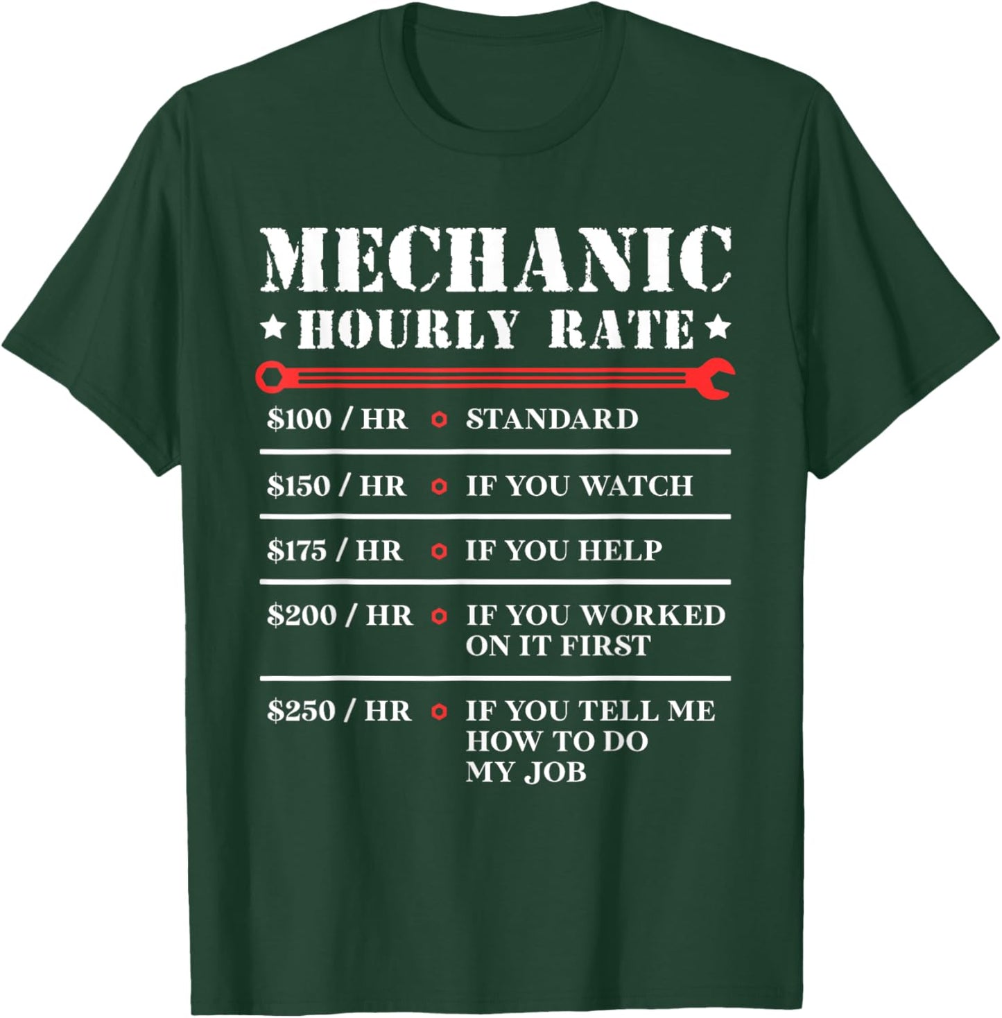 Mechanic Hourly Rate Funny Car Motorcycle Labor Gift T-Shirt - T-Shirt | Forest