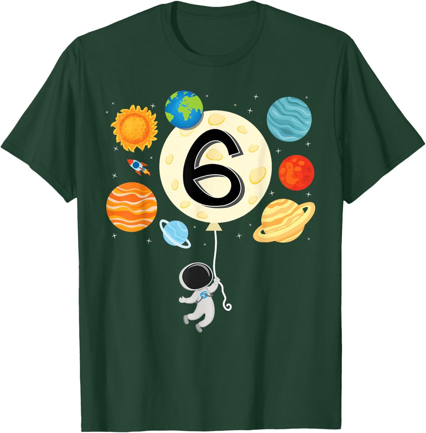 Astronaut Balloon Planets 6th Birthday Space theme science T-Shirt - T-Shirt | Forest