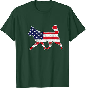 4th Of July Siberian Husky Dog Graphic Patriotic USA Flag T-Shirt - T-Shirt | Forest