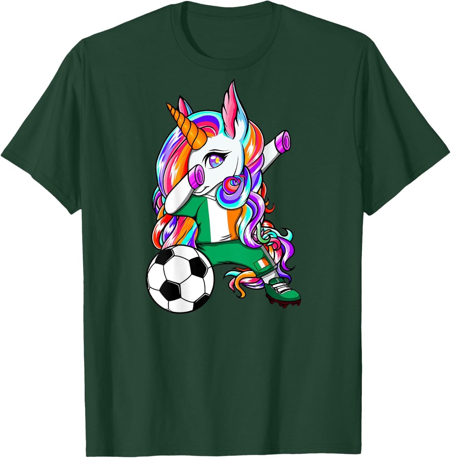 Dabbing Unicorn Ireland Soccer Lovers Jersey Irish Football T-Shirt - T-Shirt | Forest