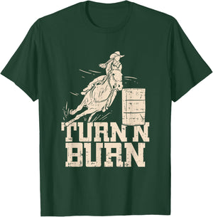 Rodeo Lover Turn N Burn Funny Barrel Racing T-Shirt - T-Shirt | Forest