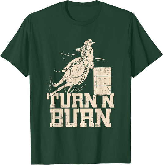 Rodeo Lover Turn N Burn Funny Barrel Racing T-Shirt - T-Shirt | Forest