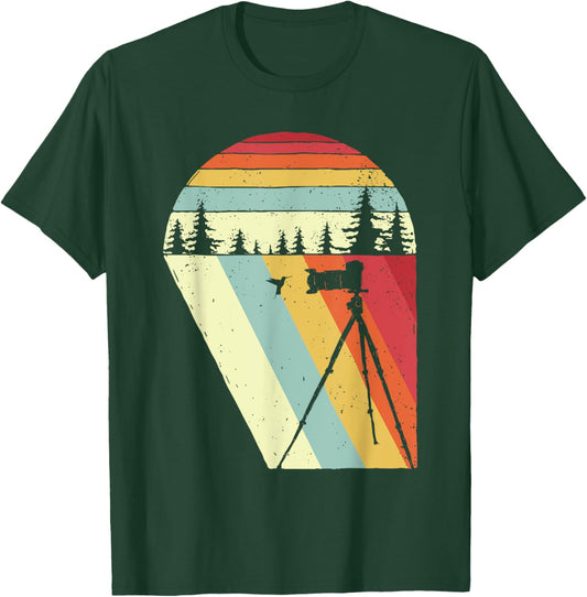 Vintage Retro Bird Photographer Wildlife Camera T-Shirt - T-Shirt | Forest