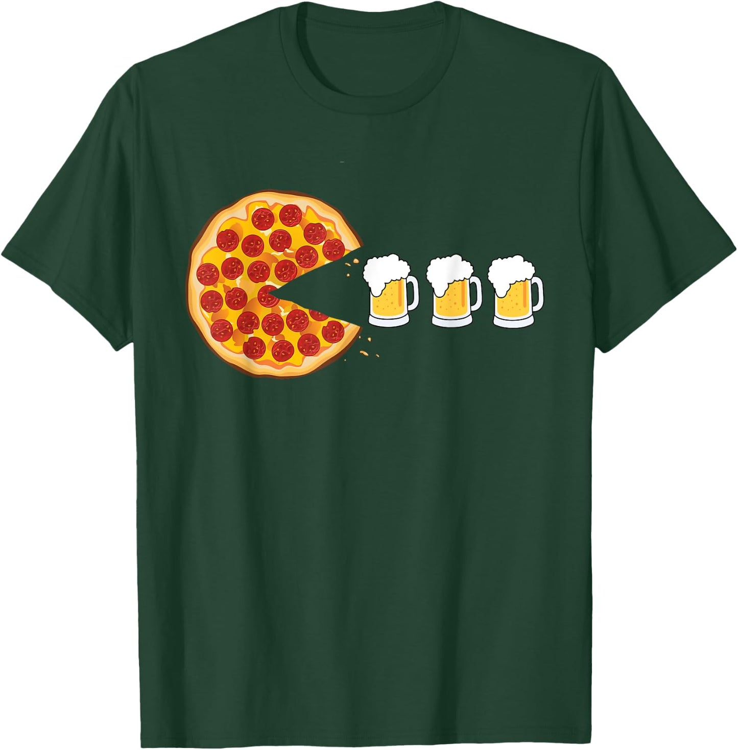 Pepperoni Pizza Chomping Draft Beer Funny Pizza T-Shirt - T-Shirt | Forest
