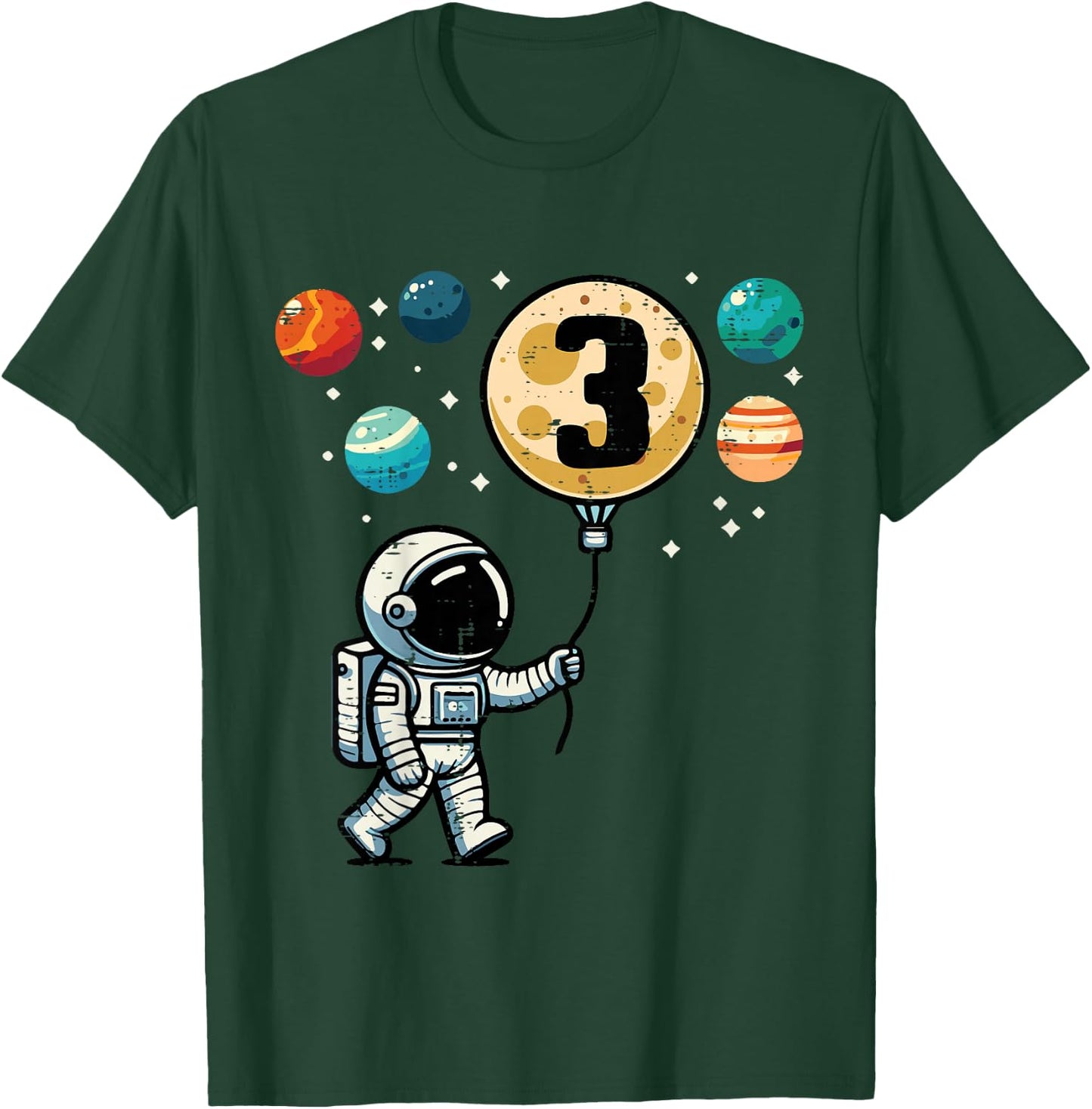 Kids 3rd Birthday Astronaut Planets 3 Year Old Bday Boys Kids T-Shirt - T-Shirt | Forest