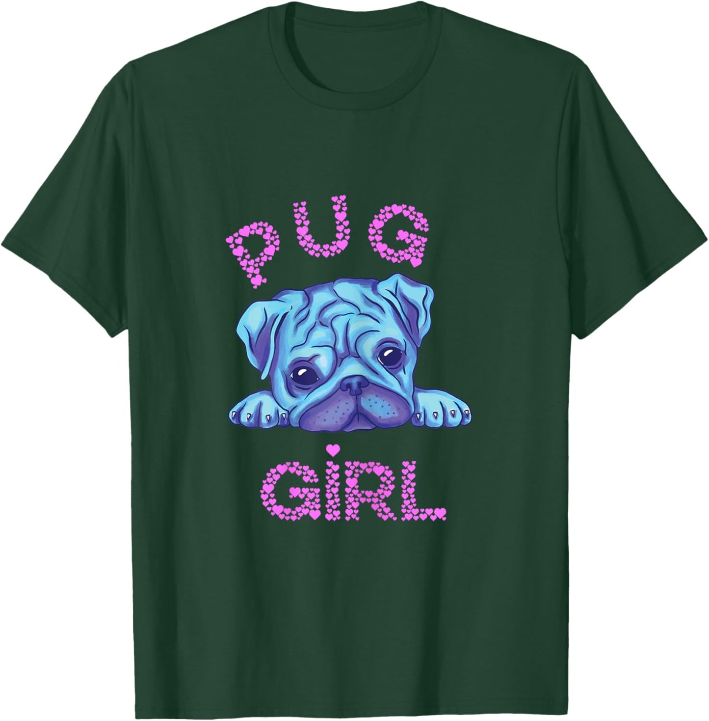 Pug Girl Sweet Pug Dog Owner Cute Pet Puppy Pug Breeding T-Shirt - T-Shirt | Forest