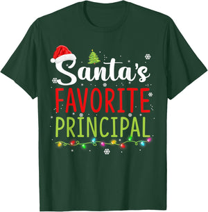 Santa's Favorite Principal Christmas Santa Hat Lights Gifts T-Shirt - T-Shirt | Forest