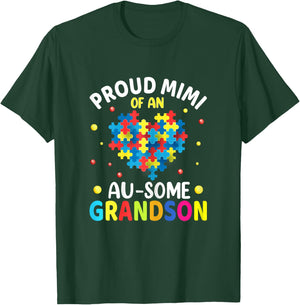 Proud Mimi of An Awesome Grandson - Autism Awareness Grandma T-Shirt - T-Shirt | Forest