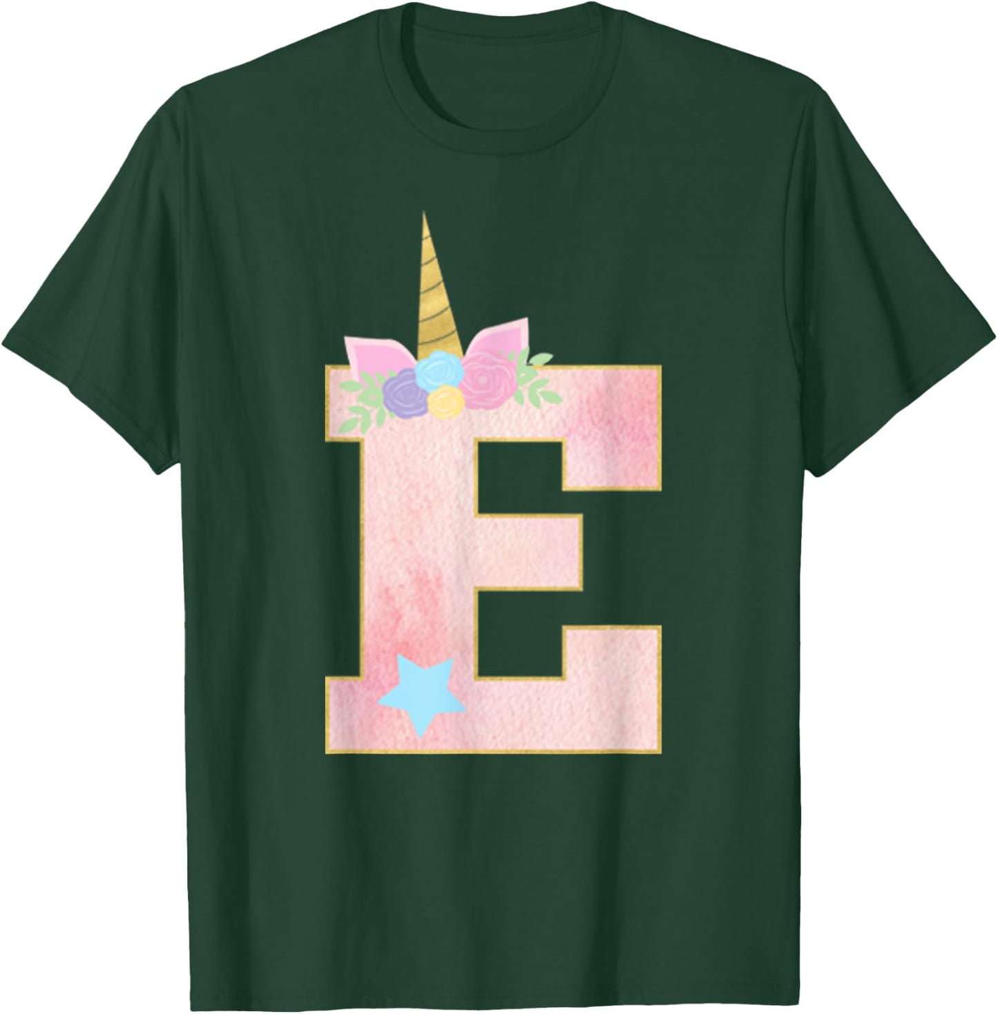 Initial Letter E Unicorn Monogram for Girls Unicorn Birthday T-Shirt - T-Shirt | Forest