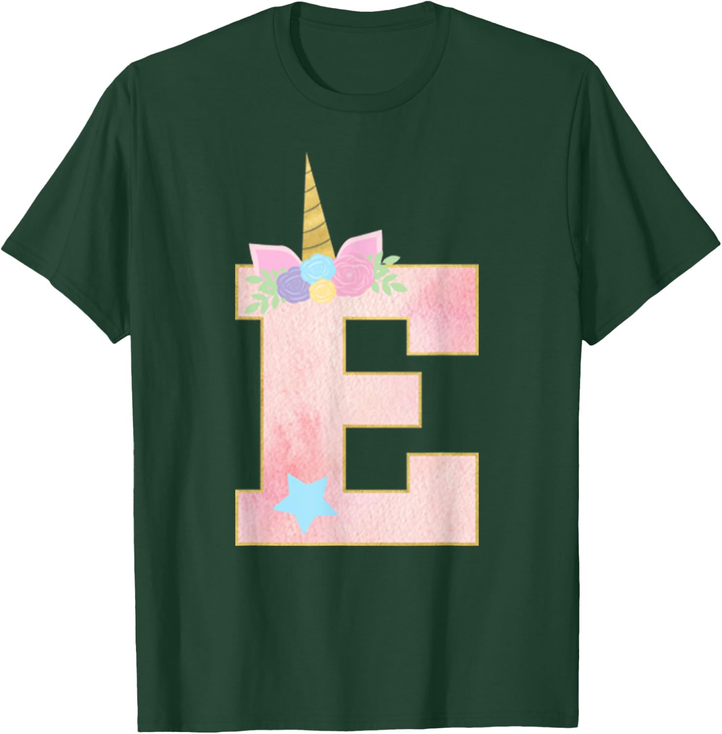 Initial Letter E Unicorn Monogram for Girls Unicorn Birthday T-Shirt - T-Shirt | Forest
