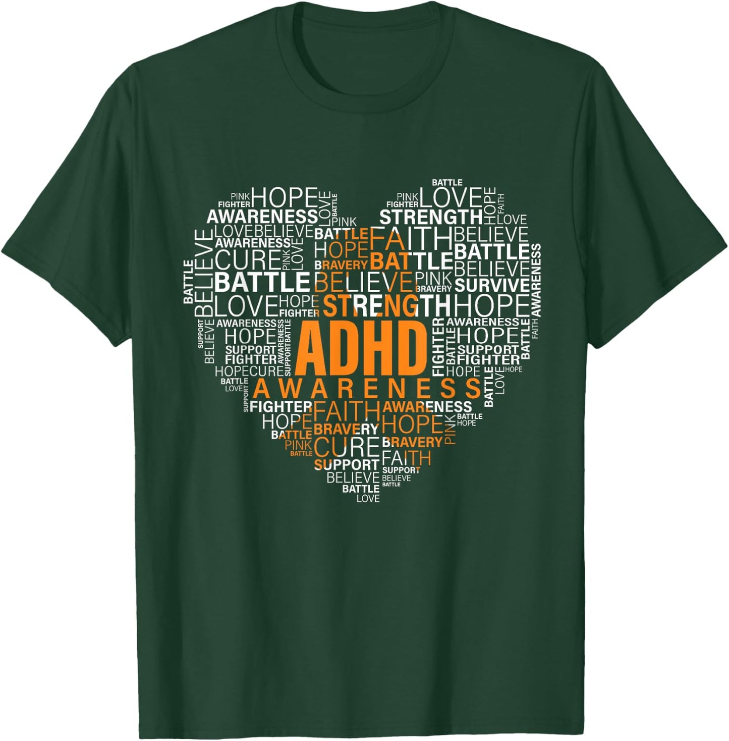 ADHD awareness words cloud heart support proud ADHD warrior T-Shirt - T-Shirt | Forest