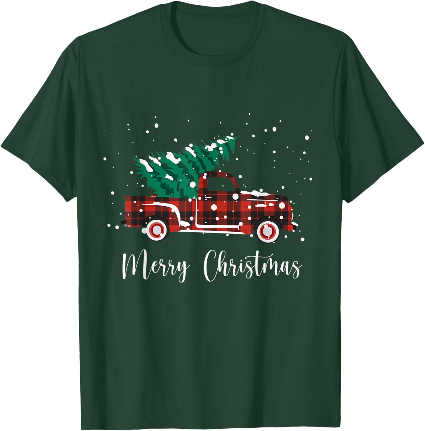 Merry Christmas Buffalo Truck Tree Red Plaid T-Shirt - T-Shirt | Forest