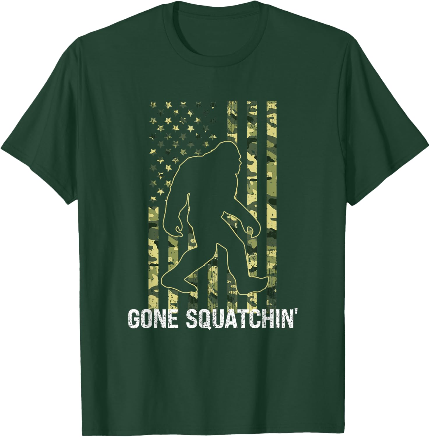 Gone Squatchin' Funny Bigfoot American Flag Camo Sasquatch Kids Men T-Shirt - T-Shirt | Forest