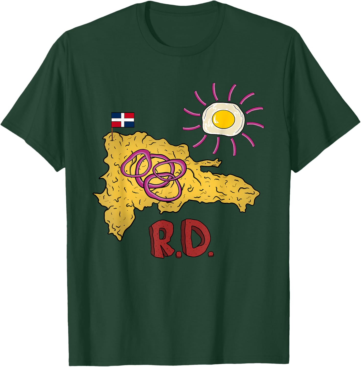 Dominican Republic Favorite Food | Mangú DR Map Egg & Salami T-Shirt - T-Shirt | Forest