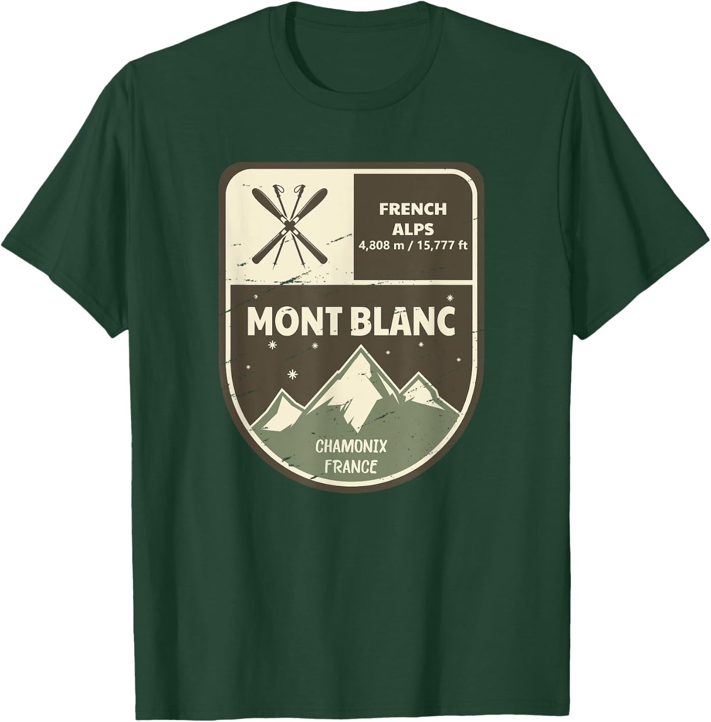 Mont Blanc French Alps Chamonix France Vintage T-Shirt - T-Shirt | Forest
