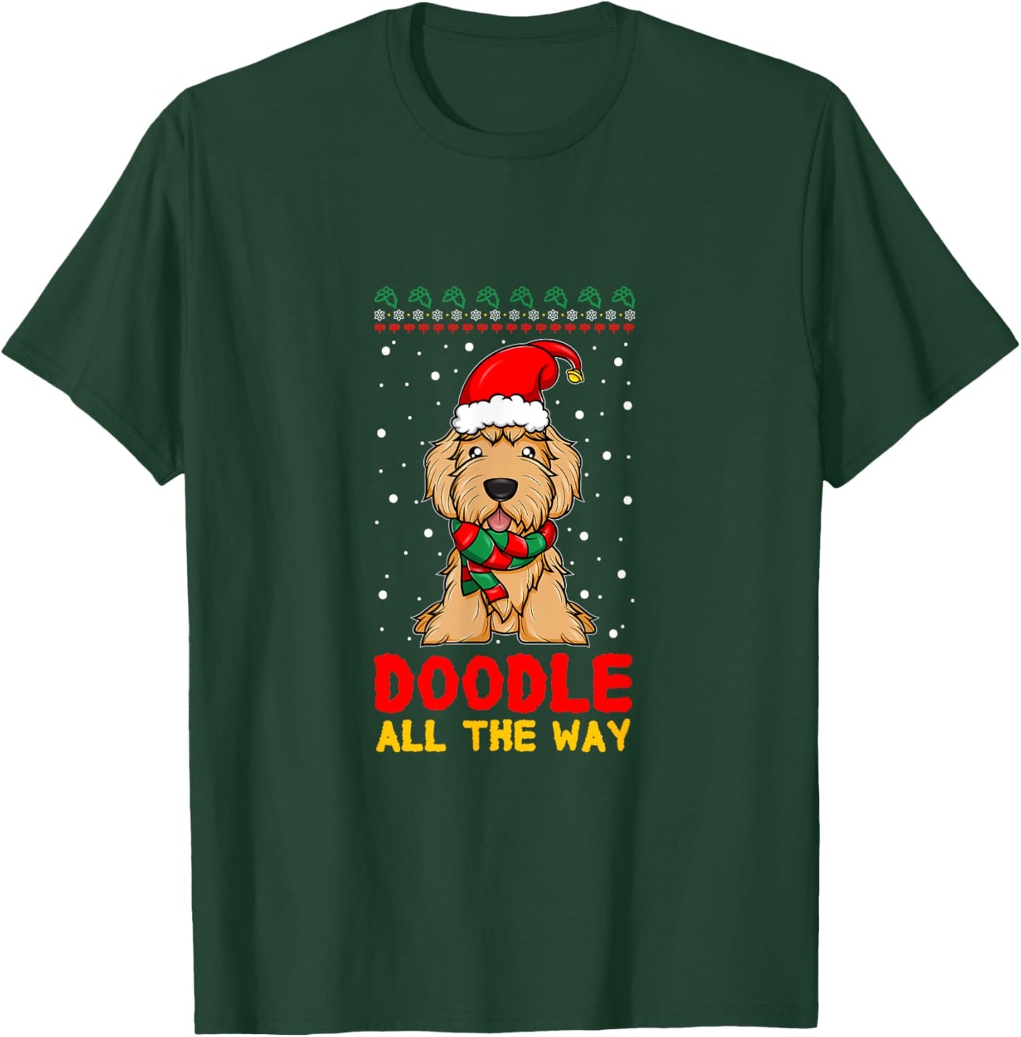 Doodle All The Way Funny Goldendoodle Santa Hat Christmas T-Shirt - T-Shirt | Forest