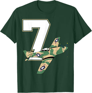 7th Birthday Military Plane Aircraft Fighter 7 Years Old Boy T-Shirt - T-Shirt | Forest