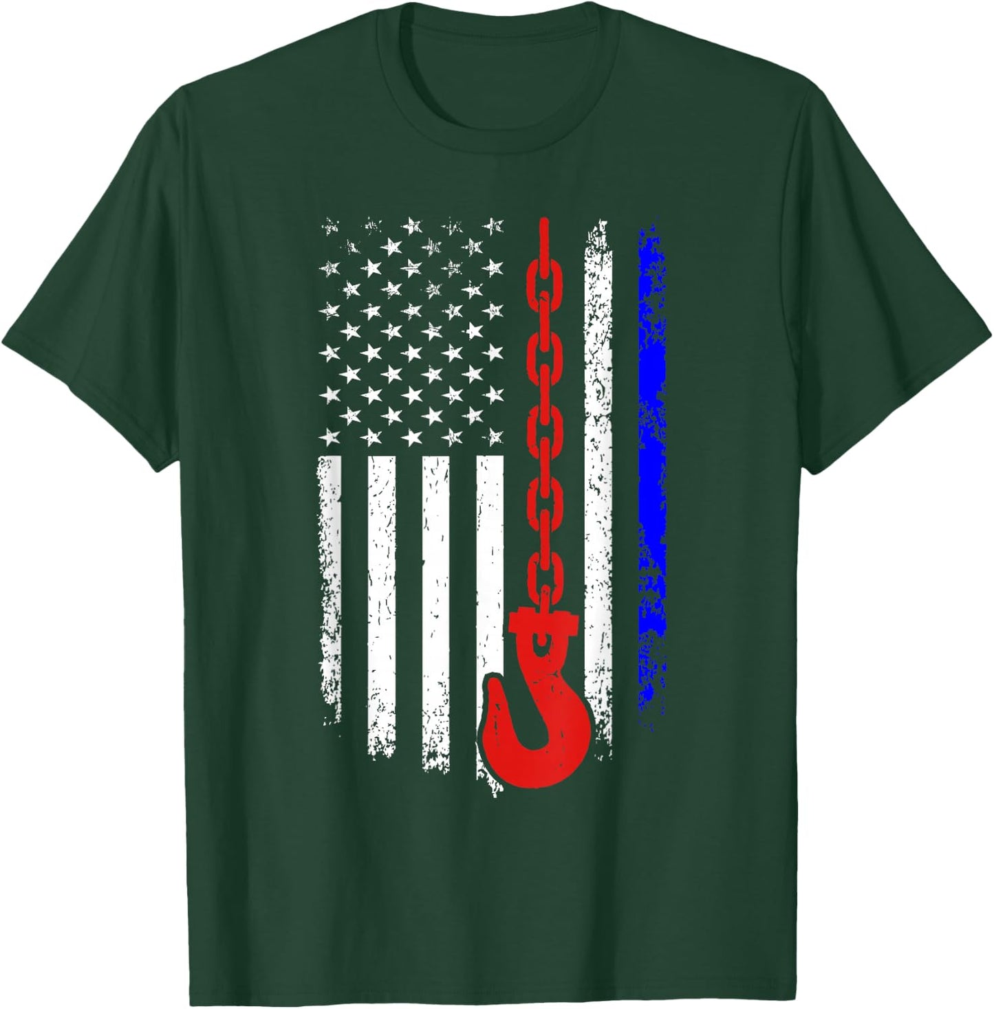Tow Truck Driver American Flag 4th of July Patriotic USA T-Shirt - T-Shirt | Forest