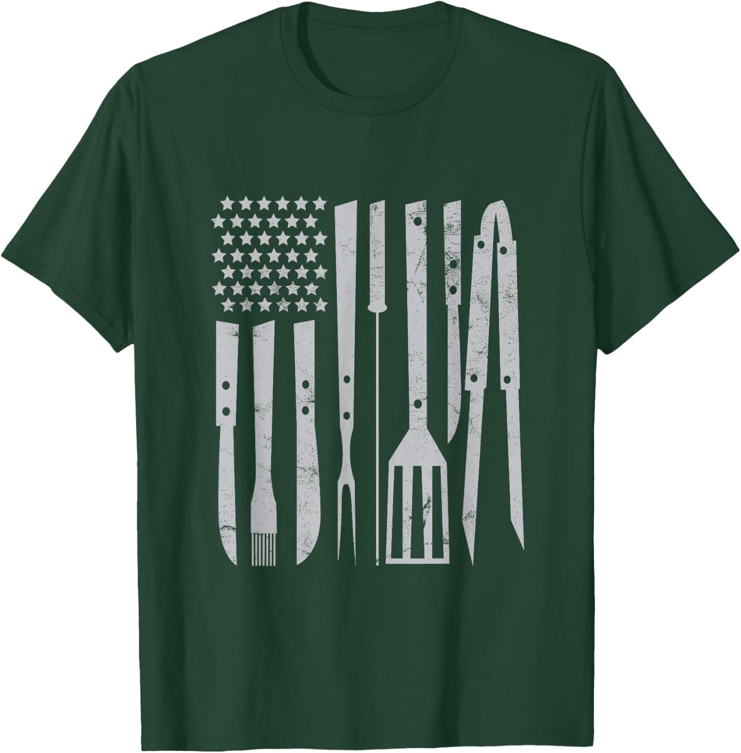 American Flag Utensil Bbq Tools Griller Pitmaster Barbecuing Men T-Shirt - T-Shirt | Forest