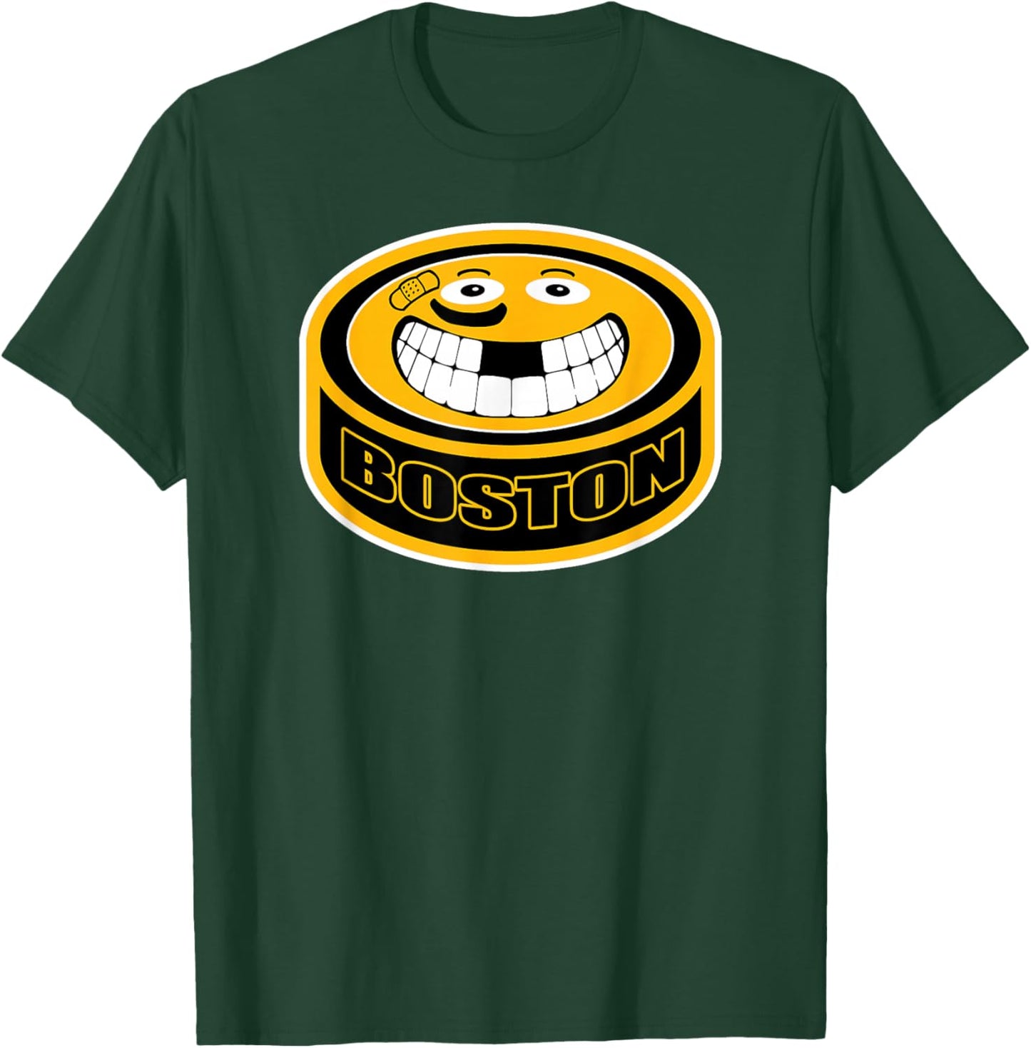 Hockey Boston Mass. Funny Kid Adult Puck Smile Face Gift T-Shirt - T-Shirt | Forest