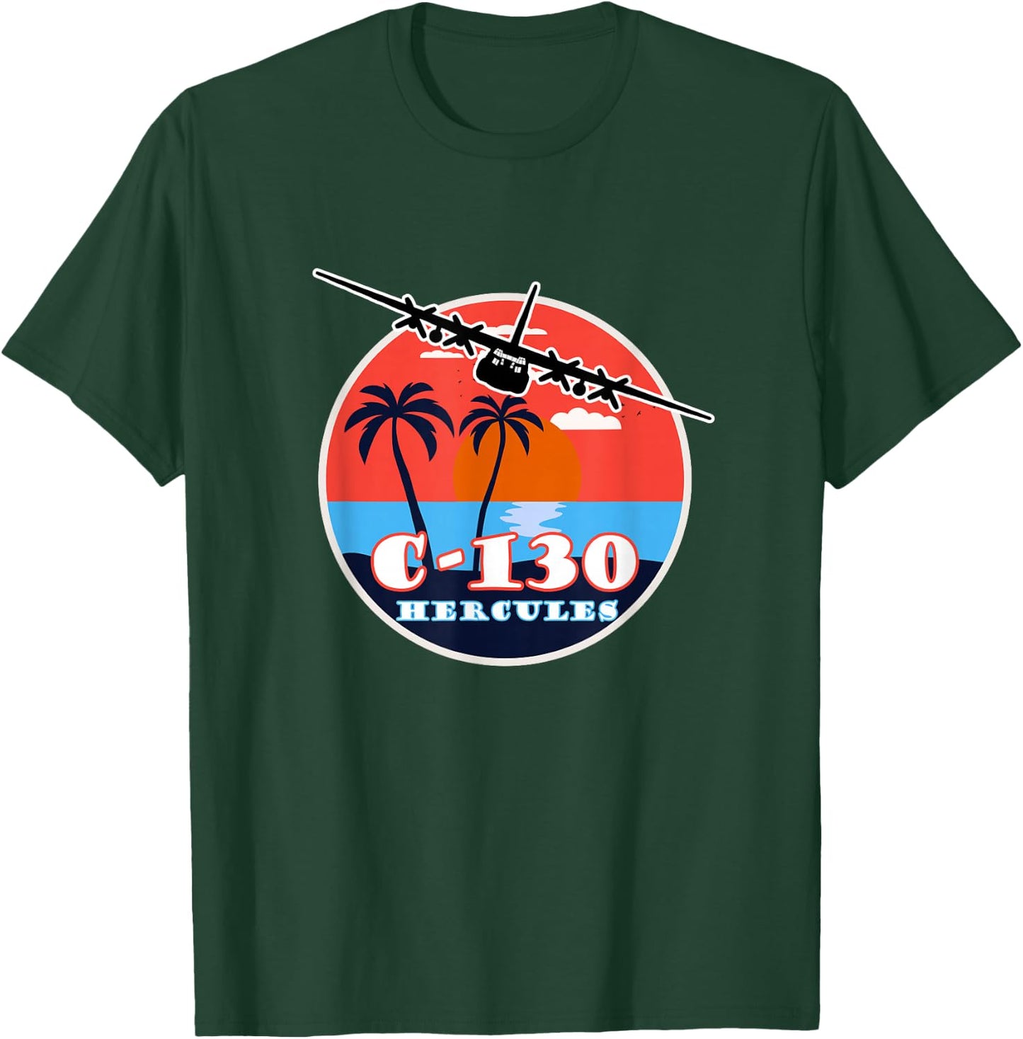 C-130 Vintage Tropical Sunset Cargo Aviation T-Shirt - T-Shirt | Forest